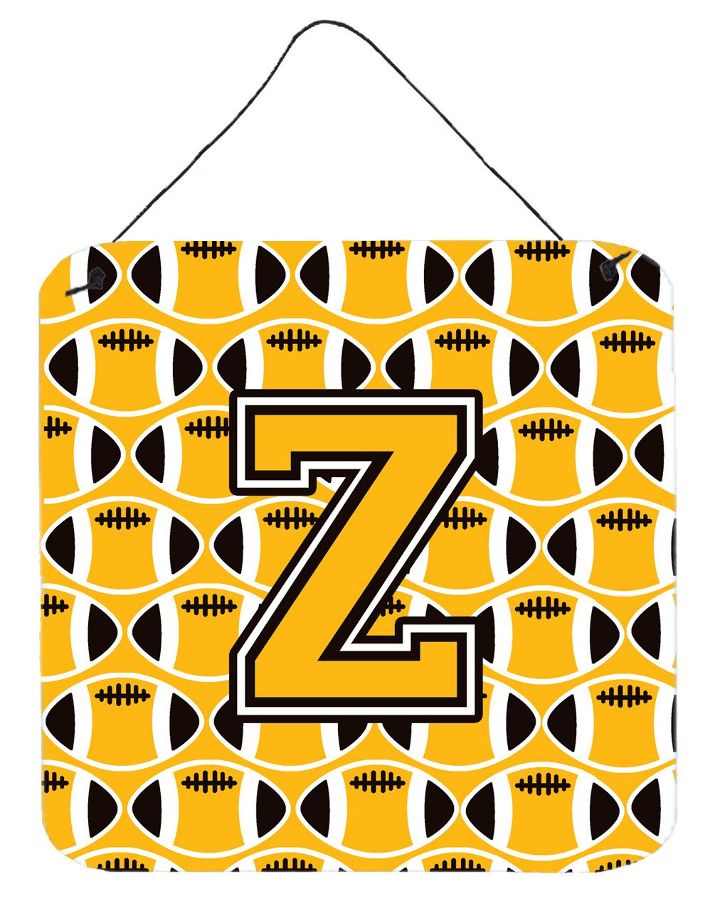 Letter Z Football Black, Old Gold and White Wall or Door Hanging Prints CJ1080-ZDS66 by Caroline's Treasures