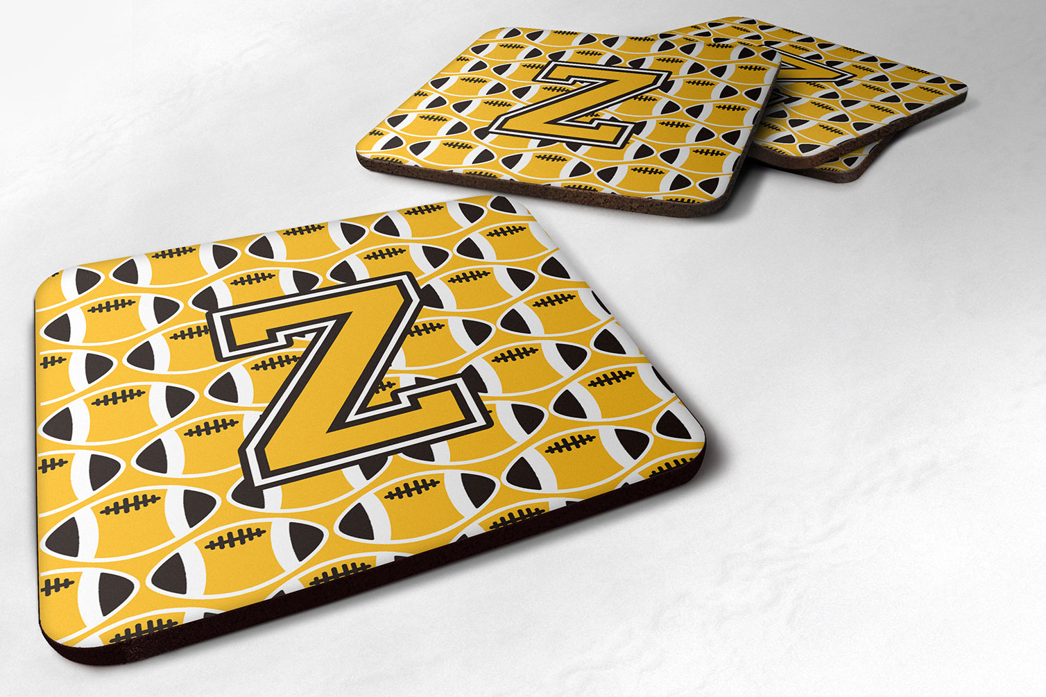 Set of 4 Letter Z Football Black, Old Gold and White Foam Coasters Set of 4 - the-store.com