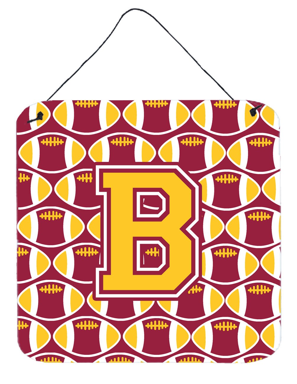Letter B Football Maroon and Gold Wall or Door Hanging Prints CJ1081-BDS66 by Caroline's Treasures