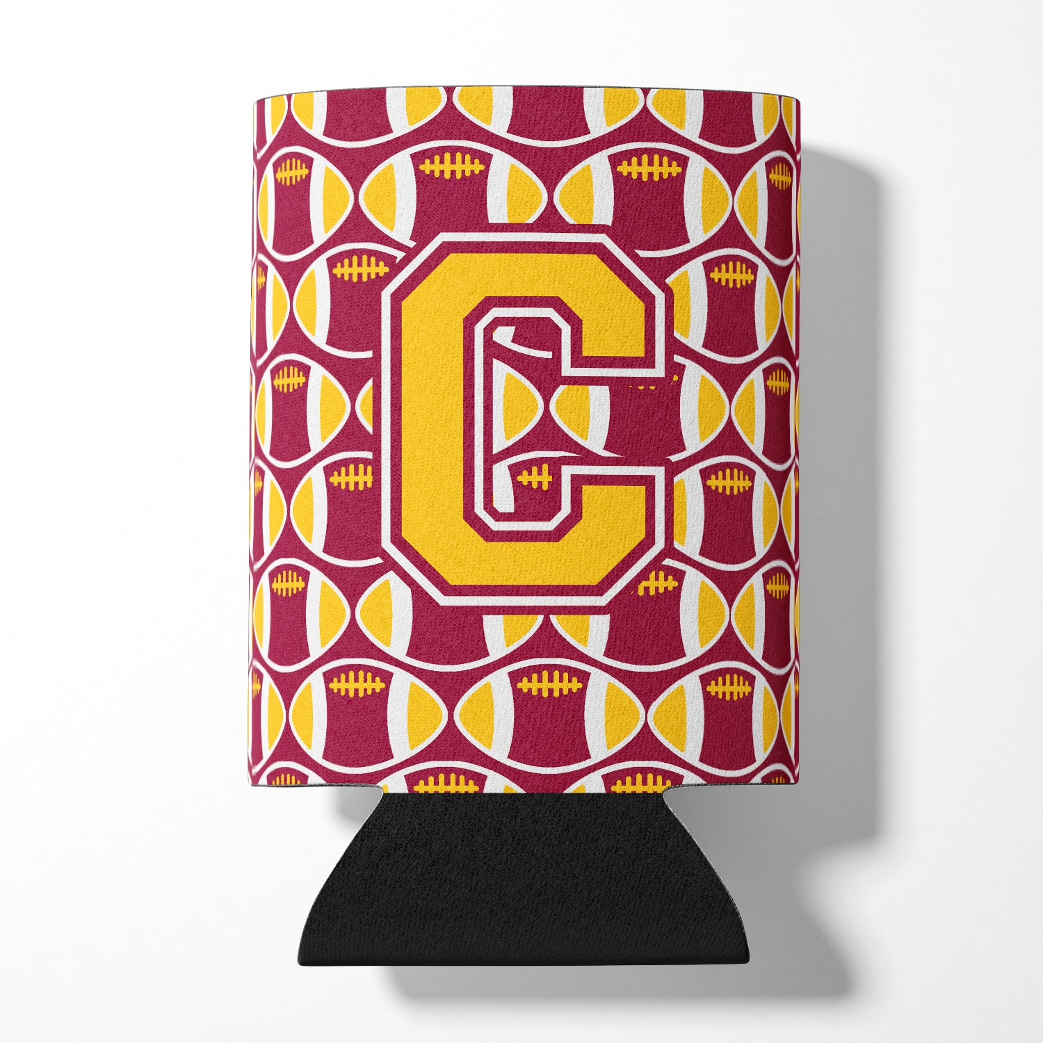 Letter C Football Maroon and Gold Can or Bottle Hugger CJ1081-CCC.