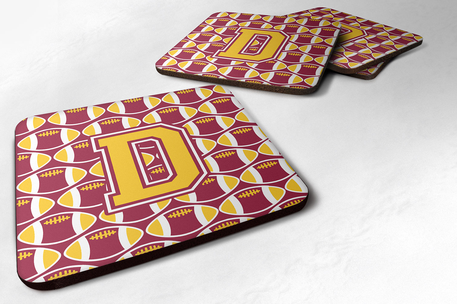 Letter D Football Maroon and Gold Foam Coaster Set of 4 CJ1081-DFC - the-store.com