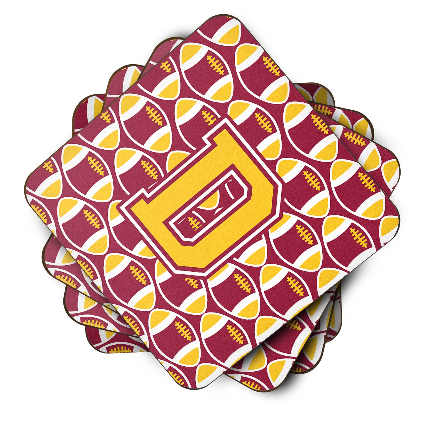 Letter D Football Maroon and Gold Foam Coaster Set of 4 CJ1081-DFC - the-store.com