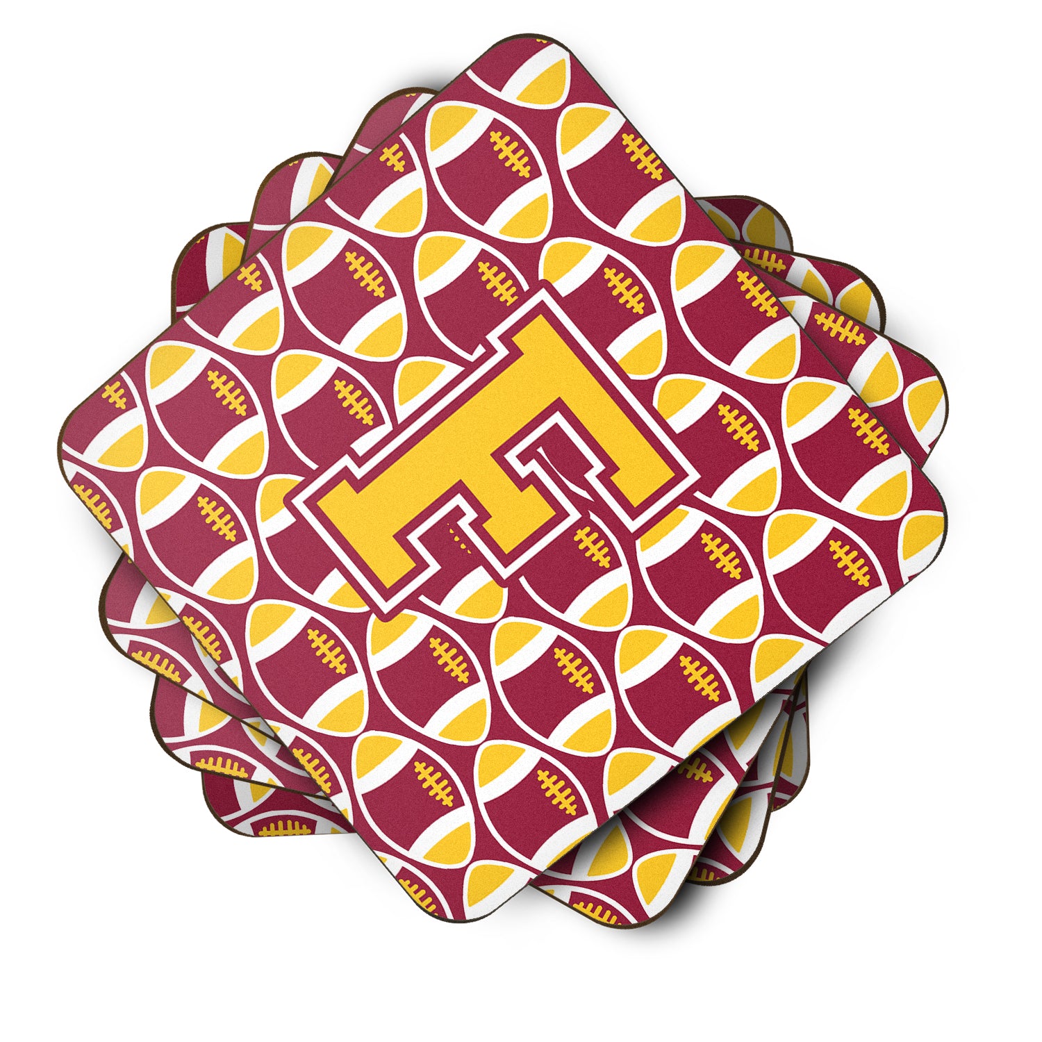 Letter F Football Maroon and Gold Foam Coaster Set of 4 CJ1081-FFC - the-store.com
