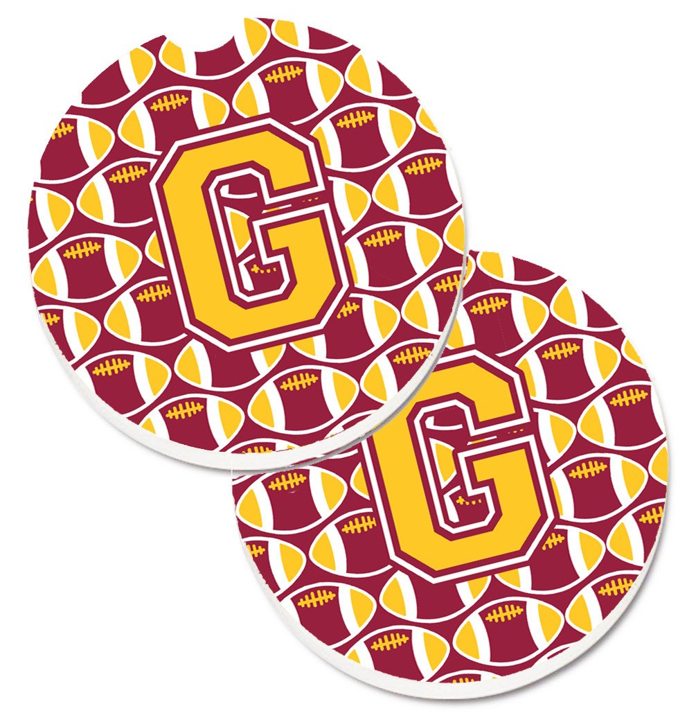 Letter G Football Maroon and Gold Set of 2 Cup Holder Car Coasters CJ1081-GCARC by Caroline's Treasures