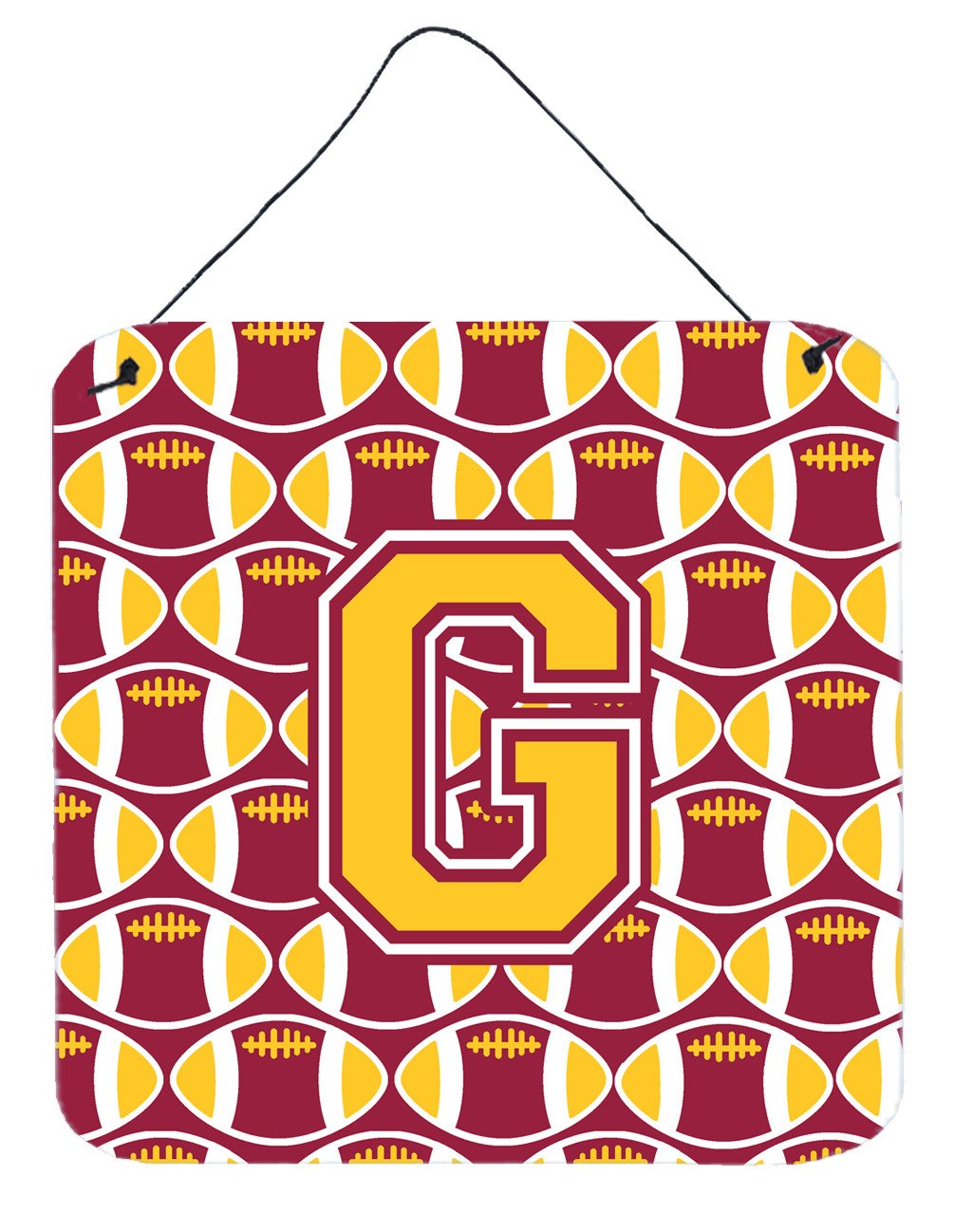 Letter G Football Maroon and Gold Wall or Door Hanging Prints CJ1081-GDS66 by Caroline's Treasures