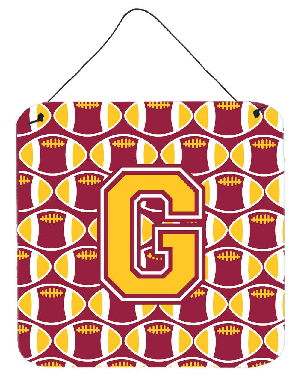Letter G Football Maroon and Gold Wall or Door Hanging Prints CJ1081-GDS66 by Caroline's Treasures