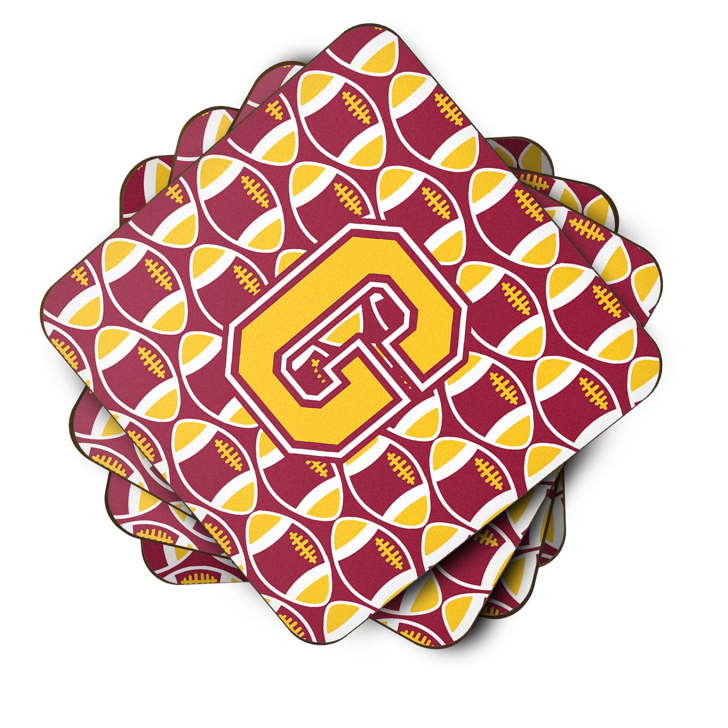 Letter G Football Maroon and Gold Foam Coaster Set of 4 CJ1081-GFC - the-store.com
