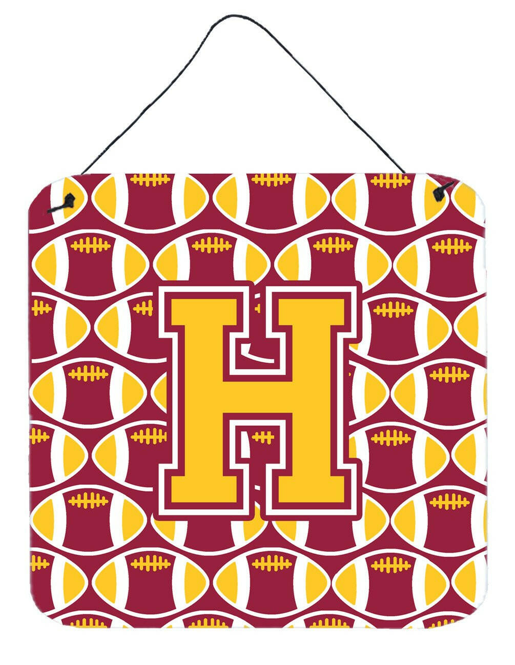 Letter H Football Maroon and Gold Wall or Door Hanging Prints CJ1081-HDS66 by Caroline's Treasures