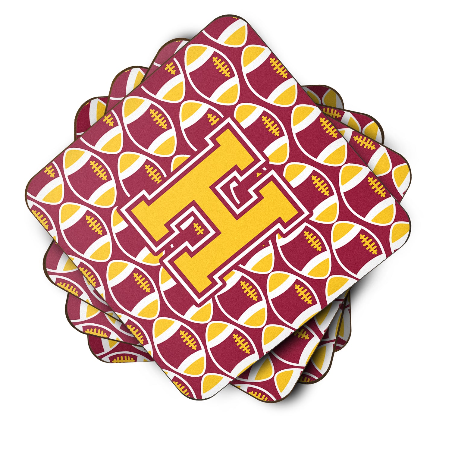 Letter H Football Maroon and Gold Foam Coaster Set of 4 CJ1081-HFC - the-store.com