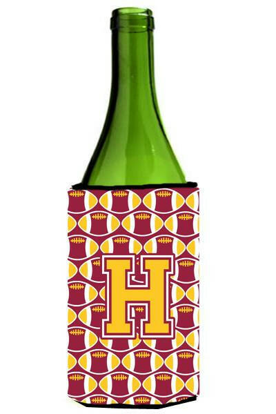 Letter H Football Maroon and Gold Wine Bottle Beverage Insulator Hugger CJ1081-HLITERK by Caroline's Treasures