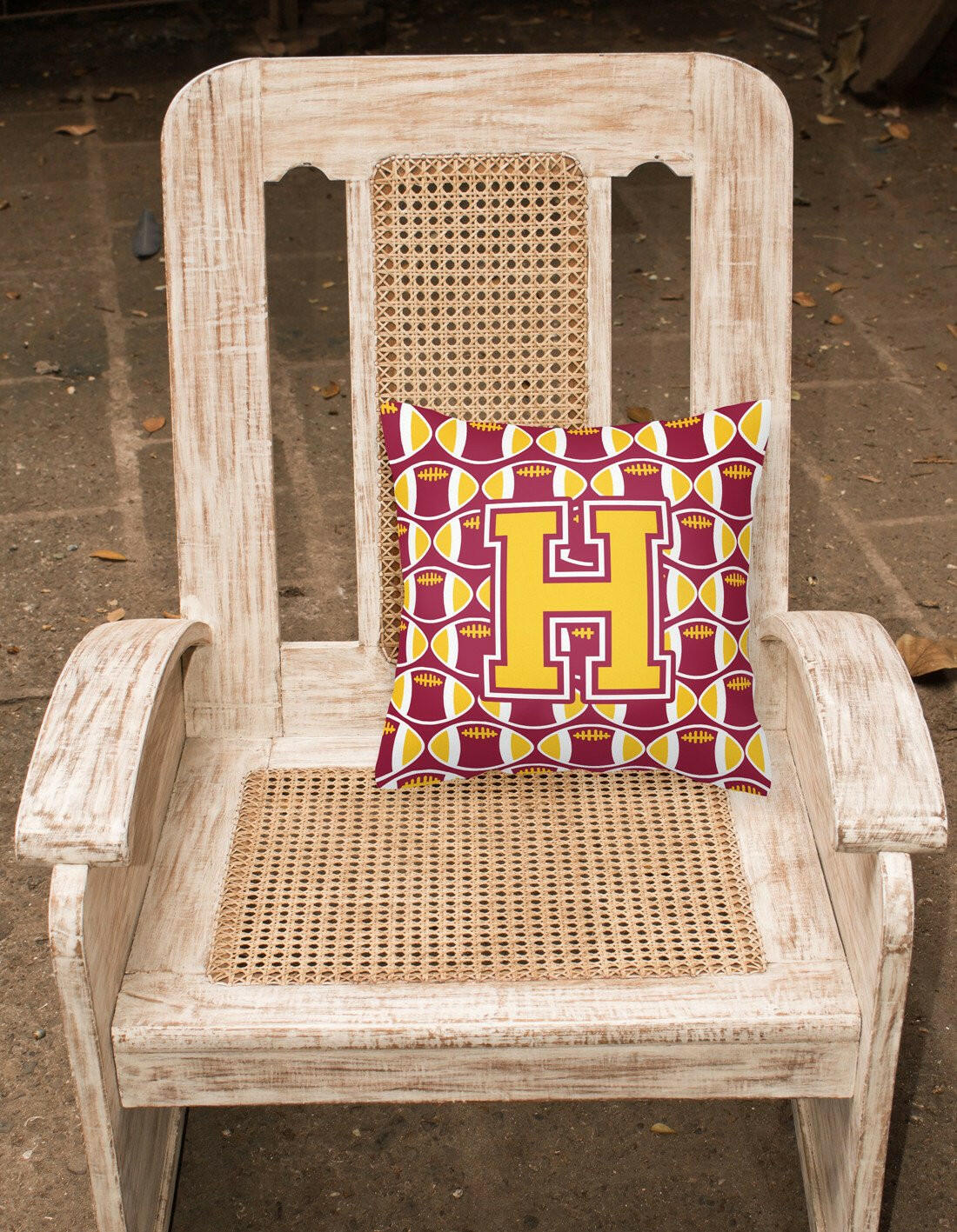 Letter H Football Maroon and Gold Fabric Decorative Pillow CJ1081-HPW1414 by Caroline's Treasures