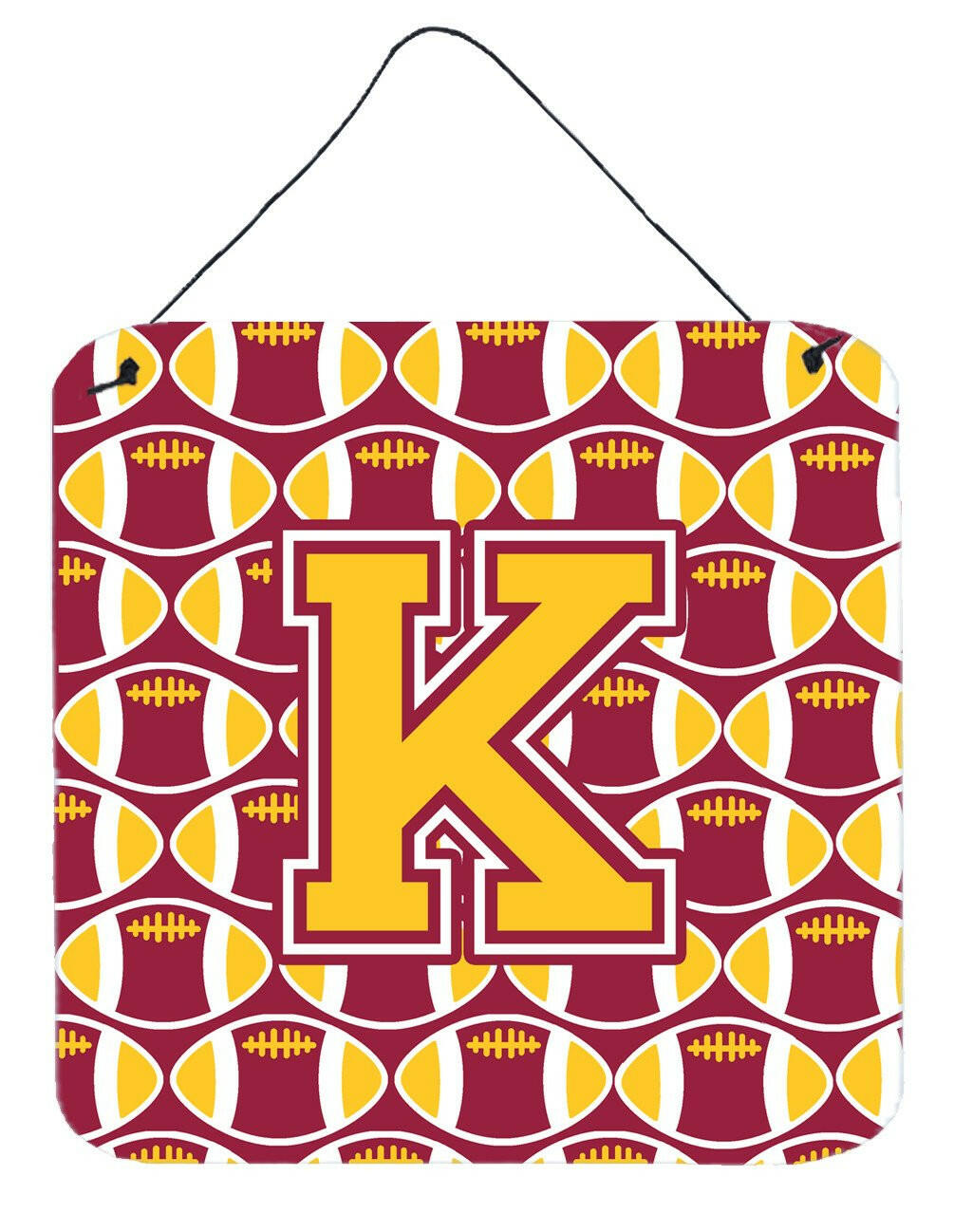 Letter K Football Maroon and Gold Wall or Door Hanging Prints CJ1081-KDS66 by Caroline's Treasures