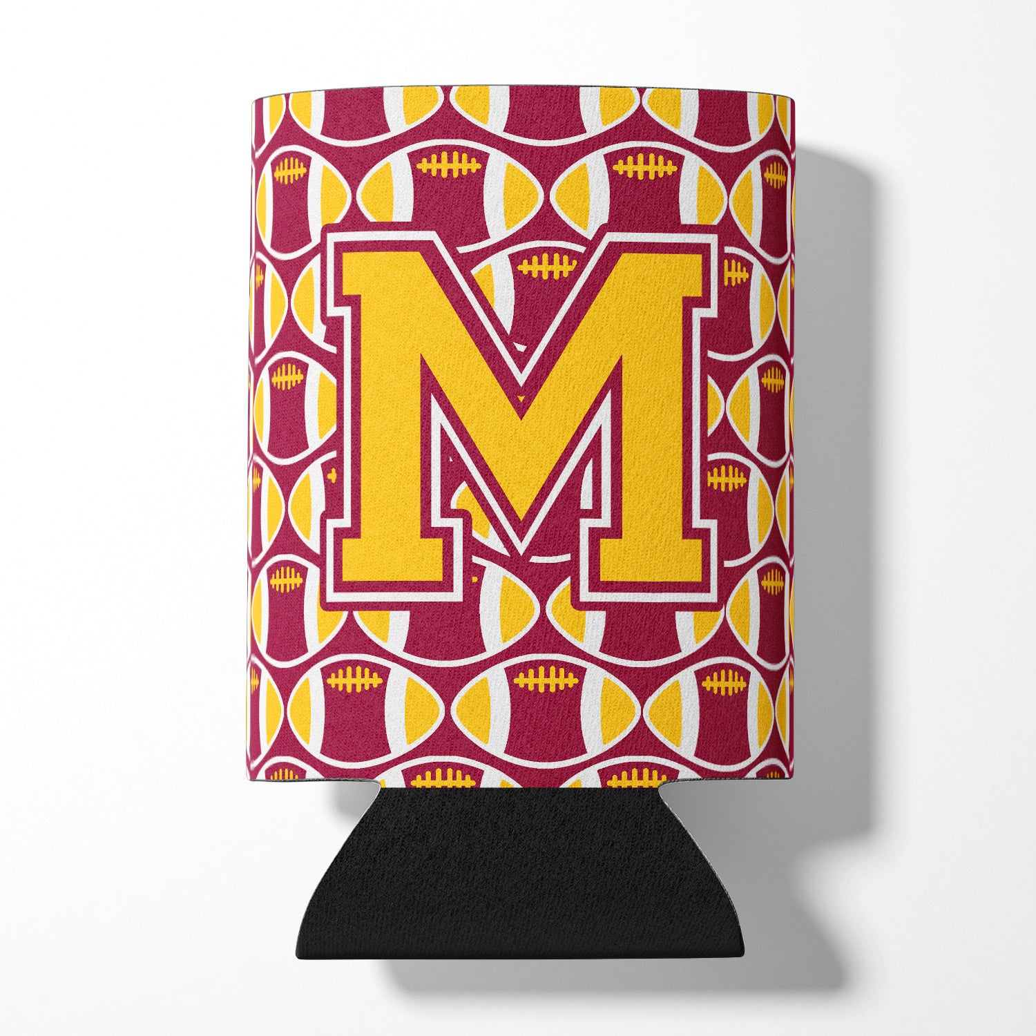 Letter M Football Maroon and Gold Can or Bottle Hugger CJ1081-MCC.