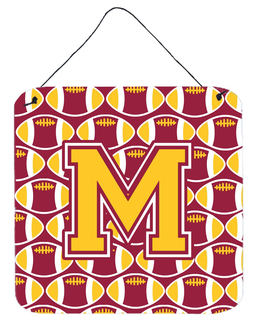 Letter M Football Maroon and Gold Wall or Door Hanging Prints CJ1081-MDS66 by Caroline's Treasures