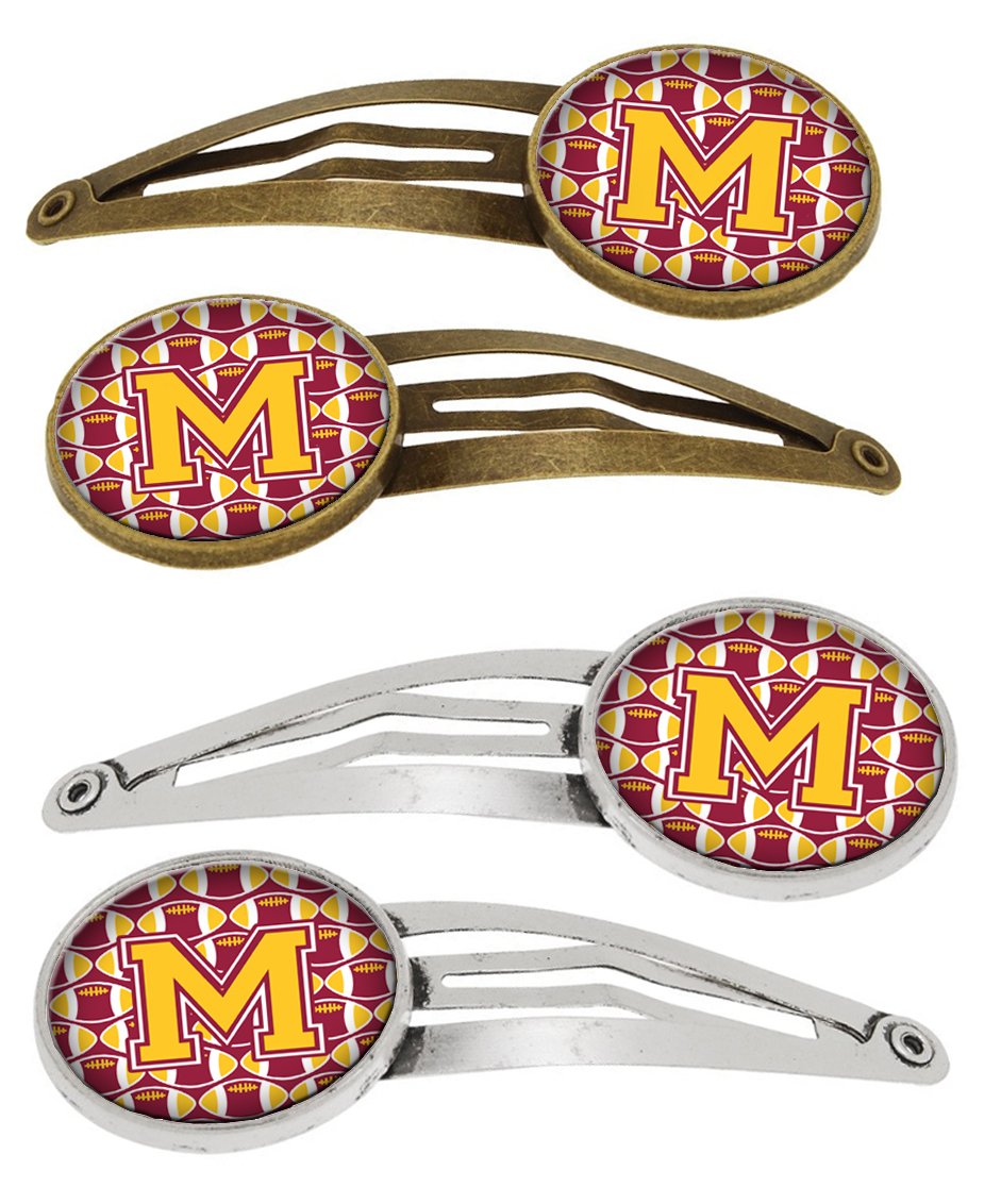 Letter M Football Maroon and Gold Set of 4 Barrettes Hair Clips CJ1081-MHCS4 by Caroline&#39;s Treasures