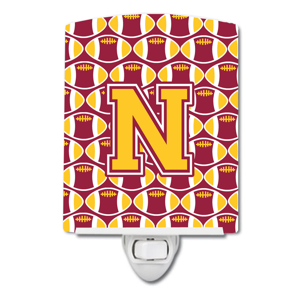 Letter N Football Maroon and Gold Ceramic Night Light CJ1081-NCNL - the-store.com