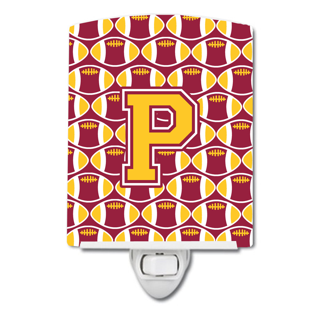 Letter P Football Maroon and Gold Ceramic Night Light CJ1081-PCNL - the-store.com