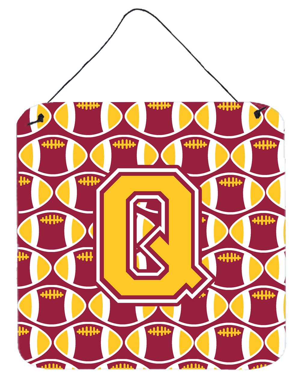Letter Q Football Maroon and Gold Wall or Door Hanging Prints CJ1081-QDS66 by Caroline's Treasures