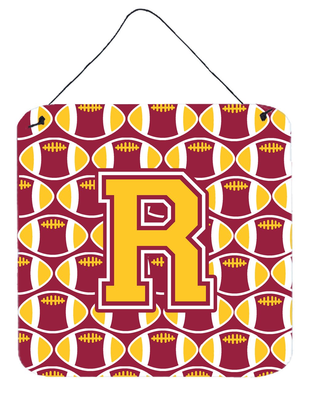 Letter R Football Maroon and Gold Wall or Door Hanging Prints CJ1081-RDS66 by Caroline's Treasures