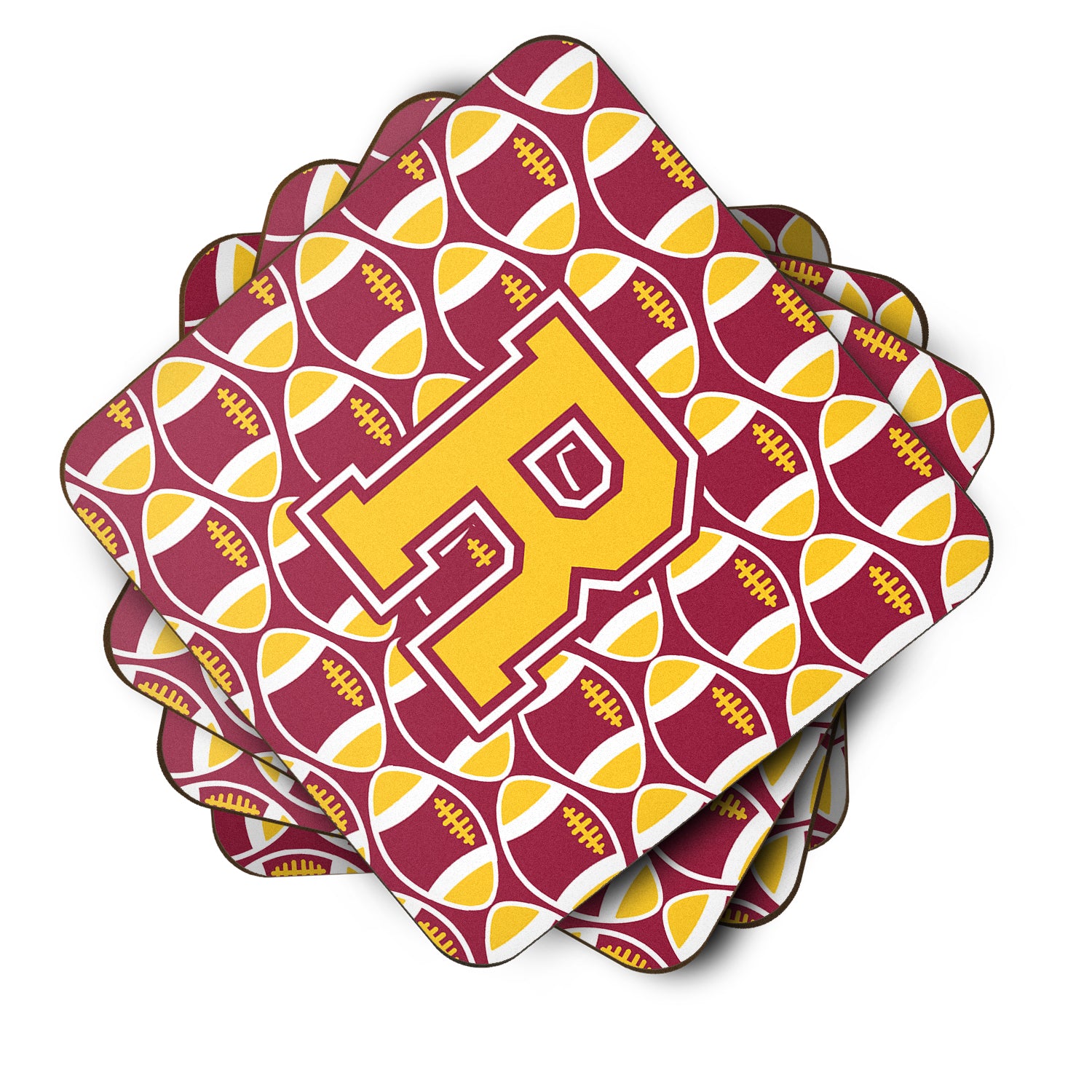 Letter R Football Maroon and Gold Foam Coaster Set of 4 CJ1081-RFC - the-store.com