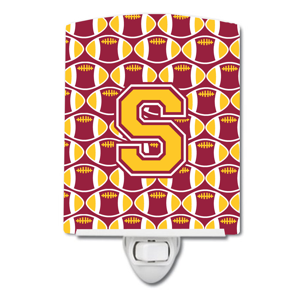 Letter S Football Maroon and Gold Ceramic Night Light CJ1081-SCNL - the-store.com