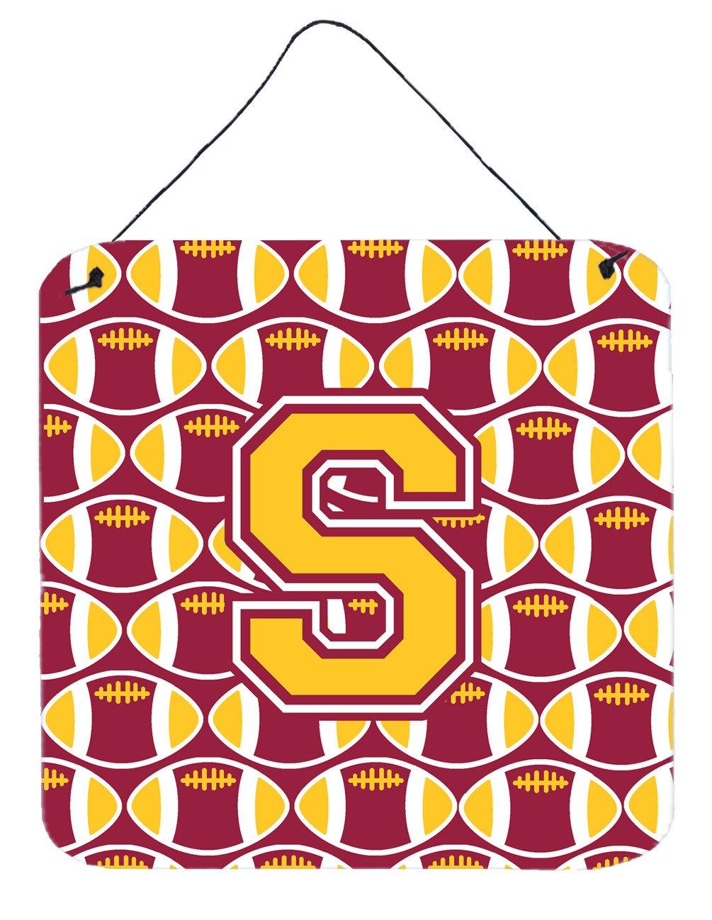 Letter S Football Maroon and Gold Wall or Door Hanging Prints CJ1081-SDS66 by Caroline's Treasures