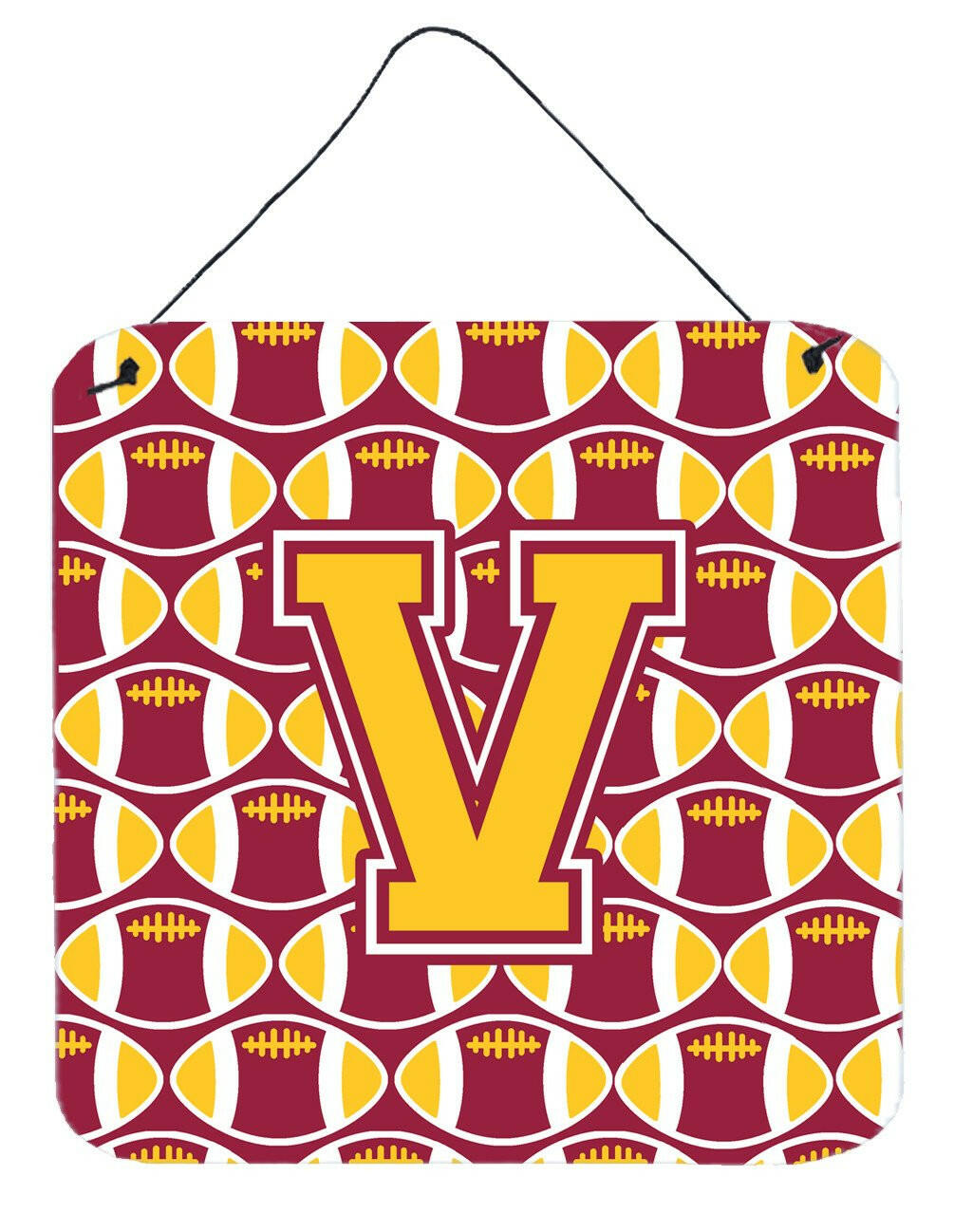 Letter V Football Maroon and Gold Wall or Door Hanging Prints CJ1081-VDS66 by Caroline&#39;s Treasures