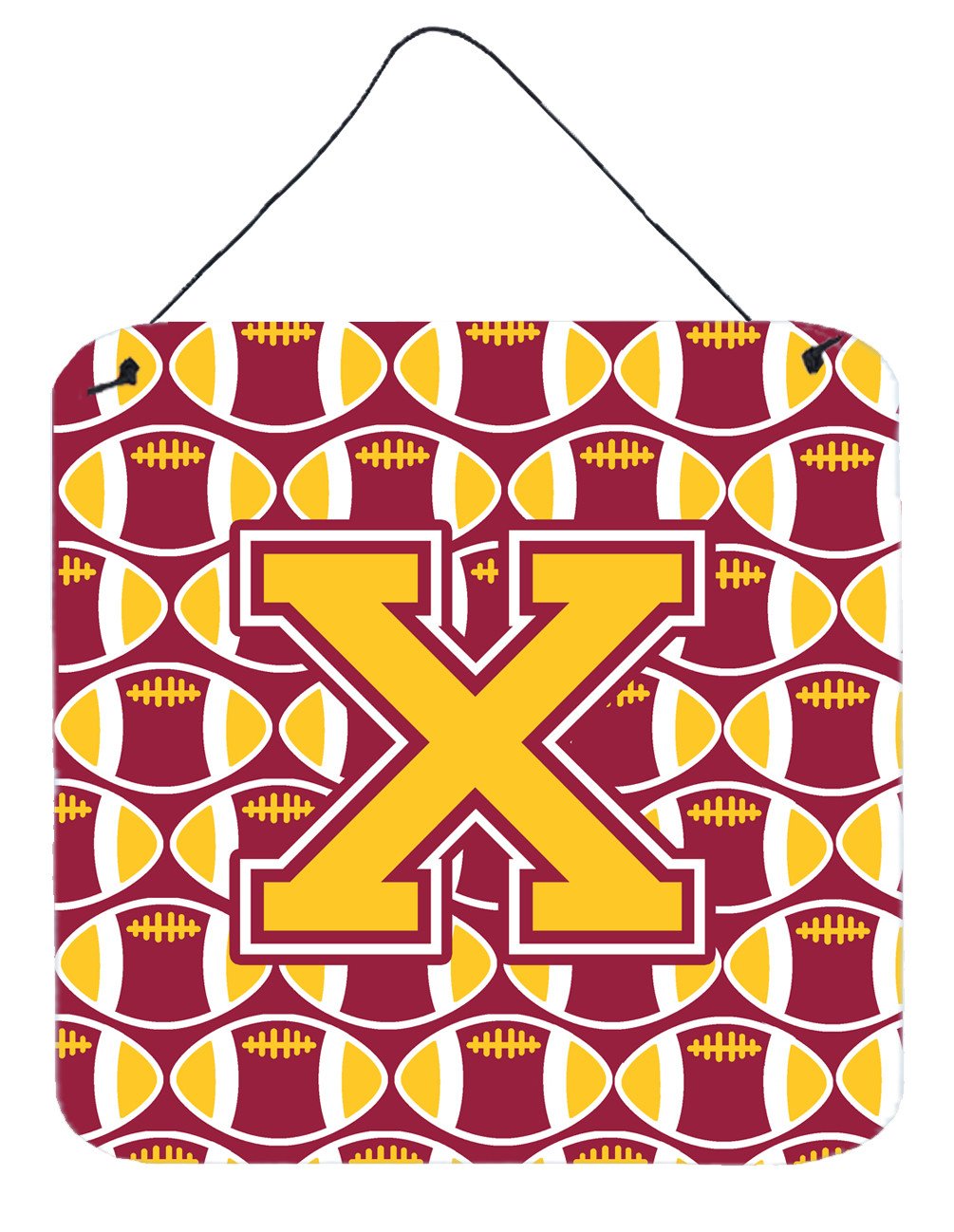 Letter X Football Maroon and Gold Wall or Door Hanging Prints CJ1081-XDS66 by Caroline's Treasures