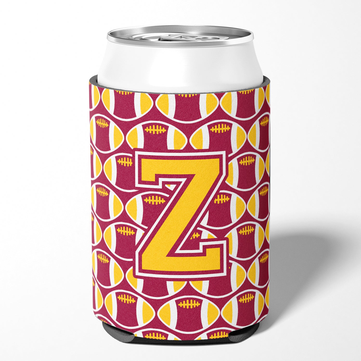 Letter Z Football Maroon and Gold Can or Bottle Hugger CJ1081-ZCC.