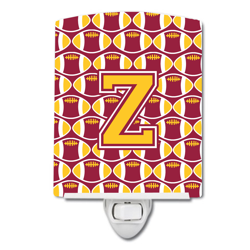 Letter Z Football Maroon and Gold Ceramic Night Light CJ1081-ZCNL - the-store.com