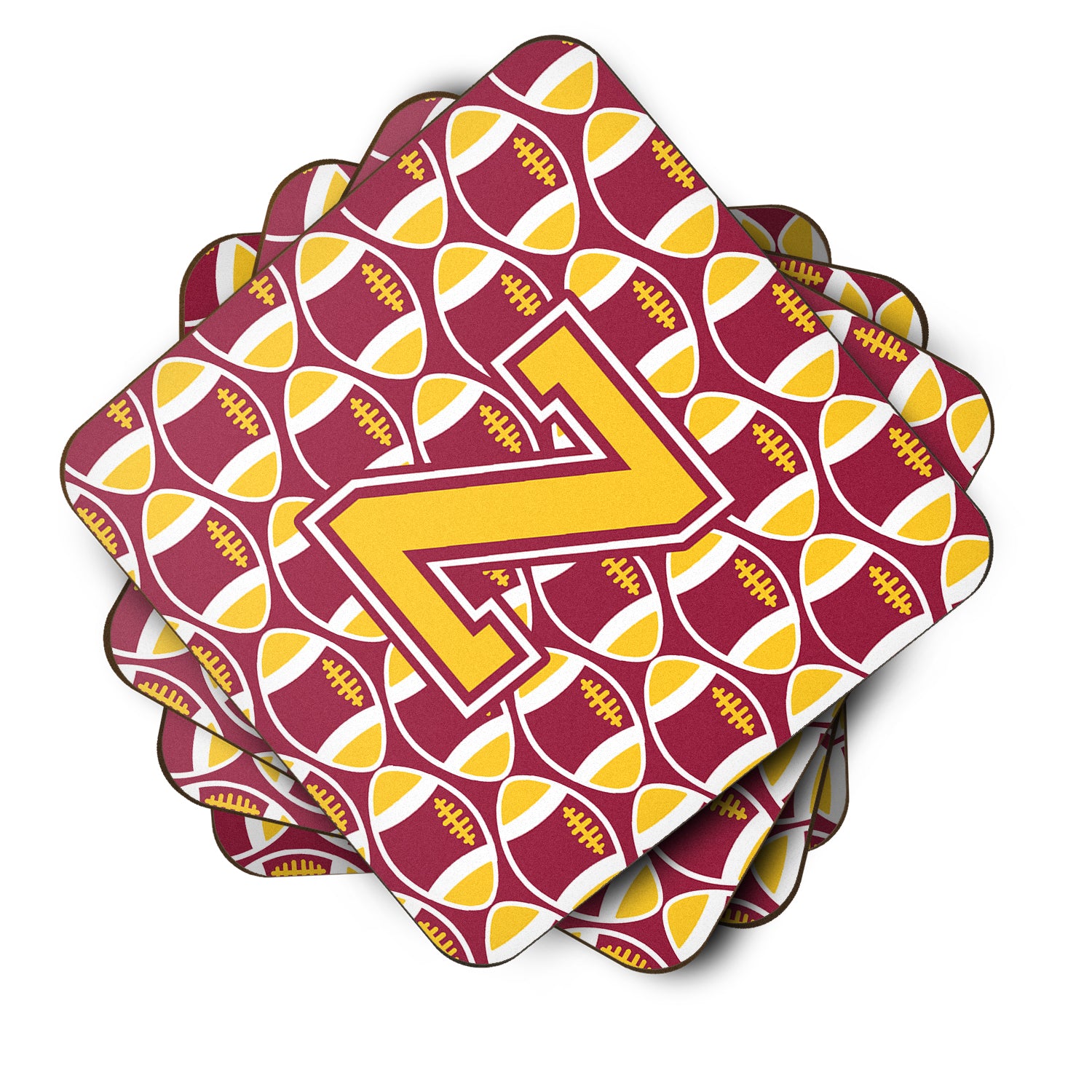 Letter Z Football Maroon and Gold Foam Coaster Set of 4 CJ1081-ZFC - the-store.com