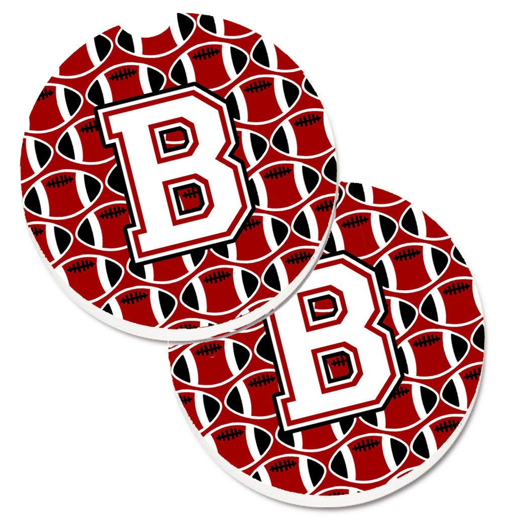 Letter B Football Cardinal and White Set of 2 Cup Holder Car Coasters CJ1082-BCARC by Caroline's Treasures
