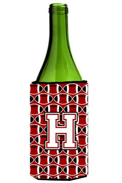 Letter H Football Cardinal and White Wine Bottle Beverage Insulator Hugger CJ1082-HLITERK by Caroline's Treasures