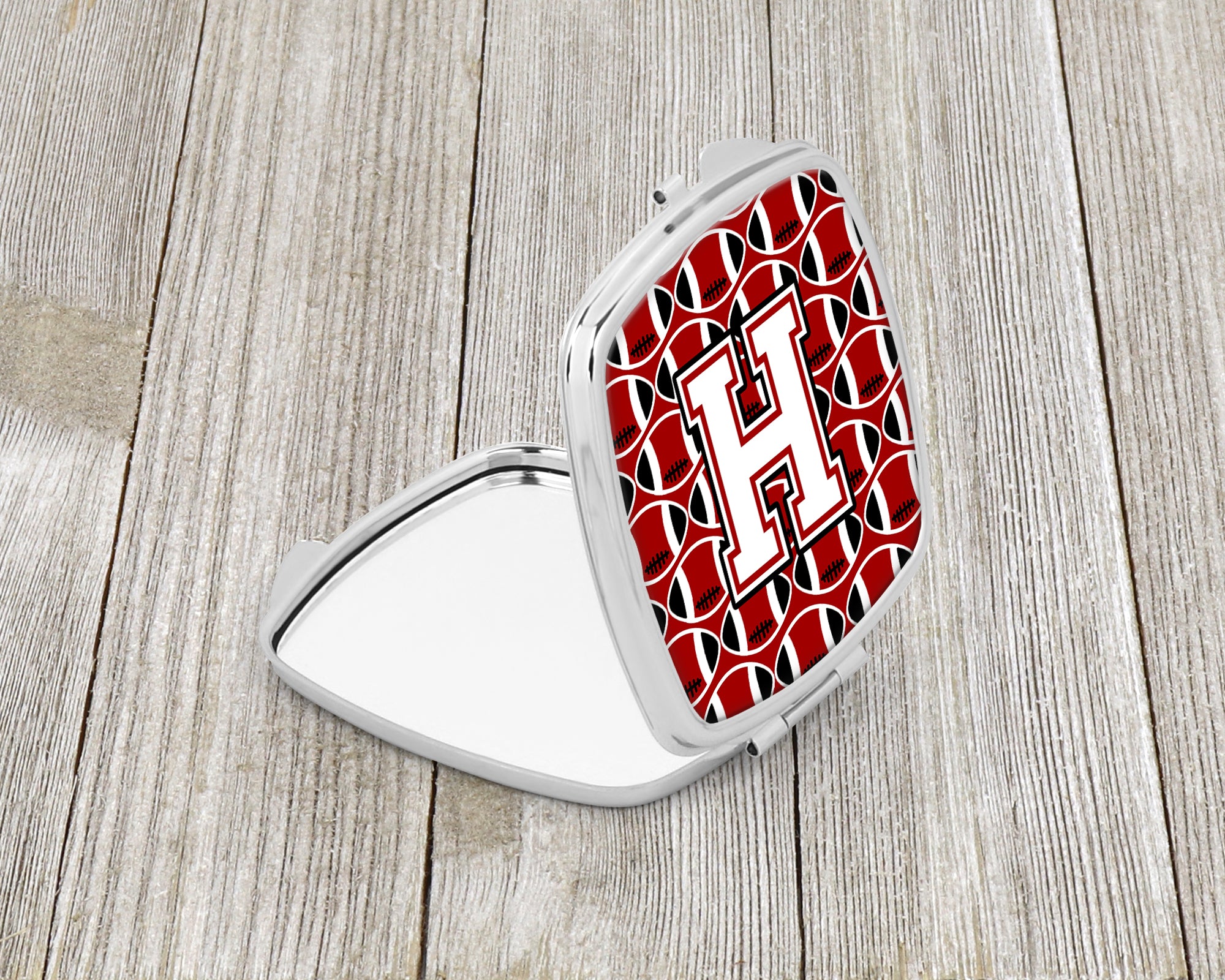 Letter H Football Cardinal and White Compact Mirror CJ1082-HSCM