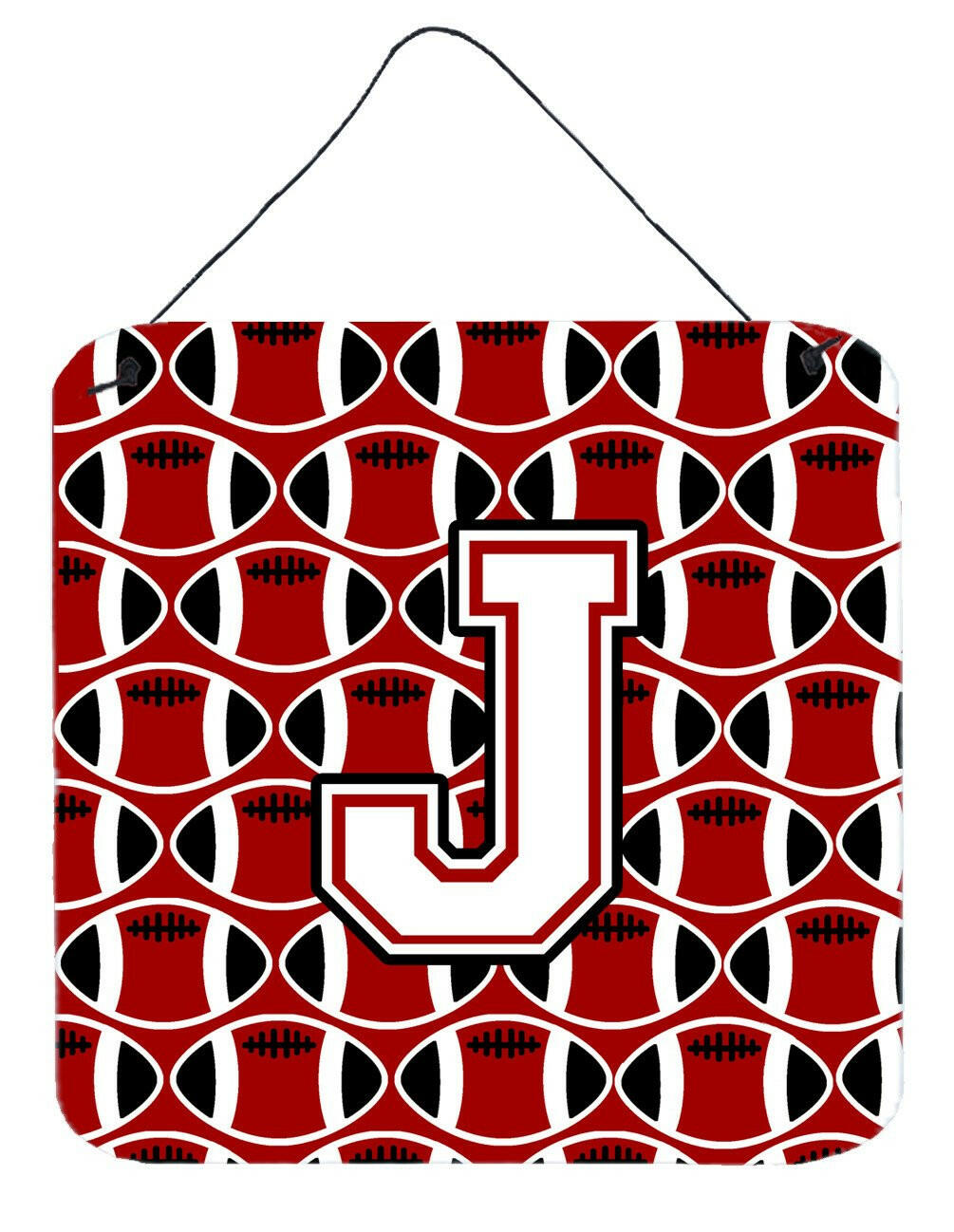 Letter J Football Cardinal and White Wall or Door Hanging Prints CJ1082-JDS66 by Caroline's Treasures