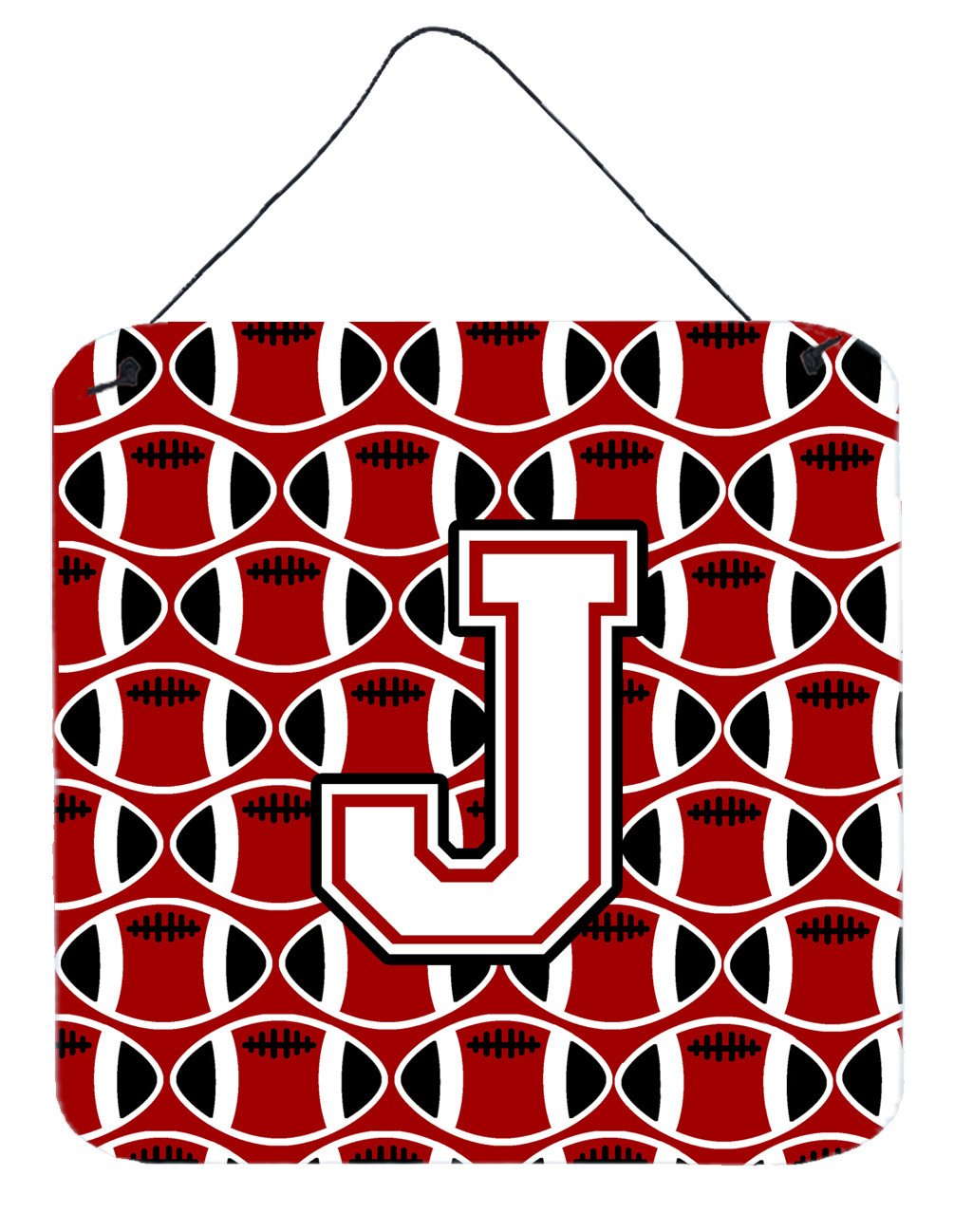 Letter J Football Cardinal and White Wall or Door Hanging Prints CJ1082-JDS66 by Caroline's Treasures