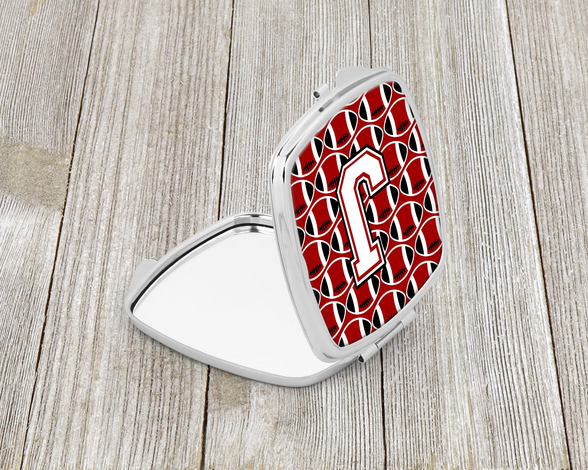 Letter J Football Cardinal and White Compact Mirror CJ1082-JSCM
