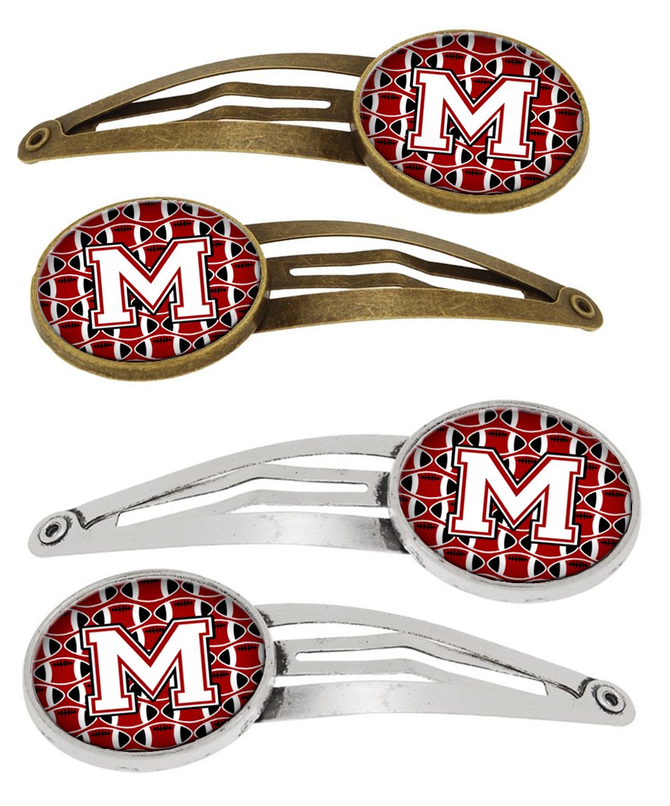 Letter M Football Cardinal and White Set of 4 Barrettes Hair Clips CJ1082-MHCS4 by Caroline&#39;s Treasures