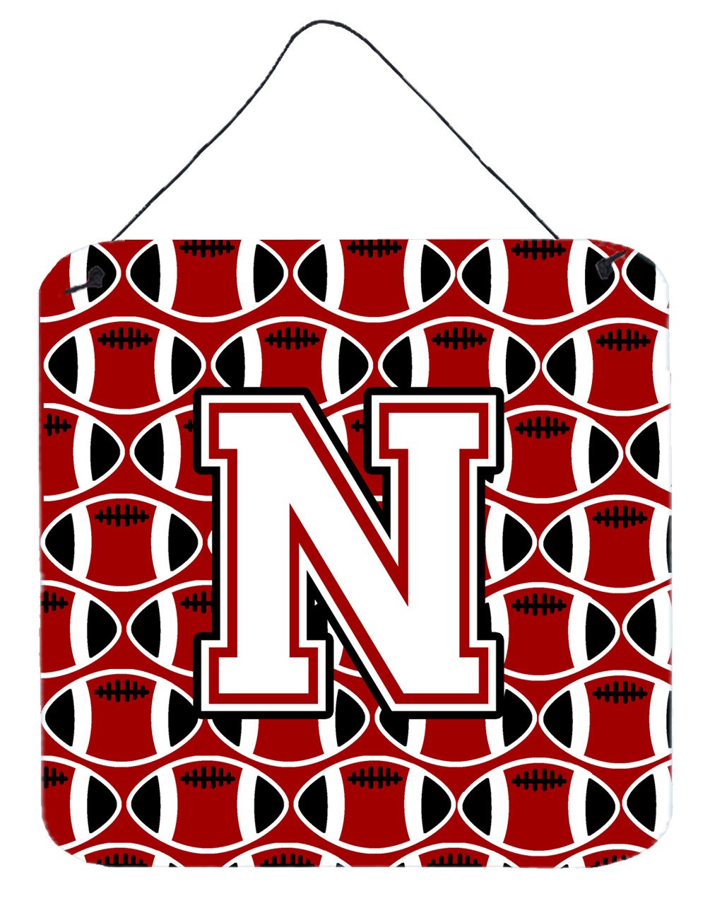 Letter N Football Cardinal and White Wall or Door Hanging Prints CJ1082-NDS66 by Caroline's Treasures