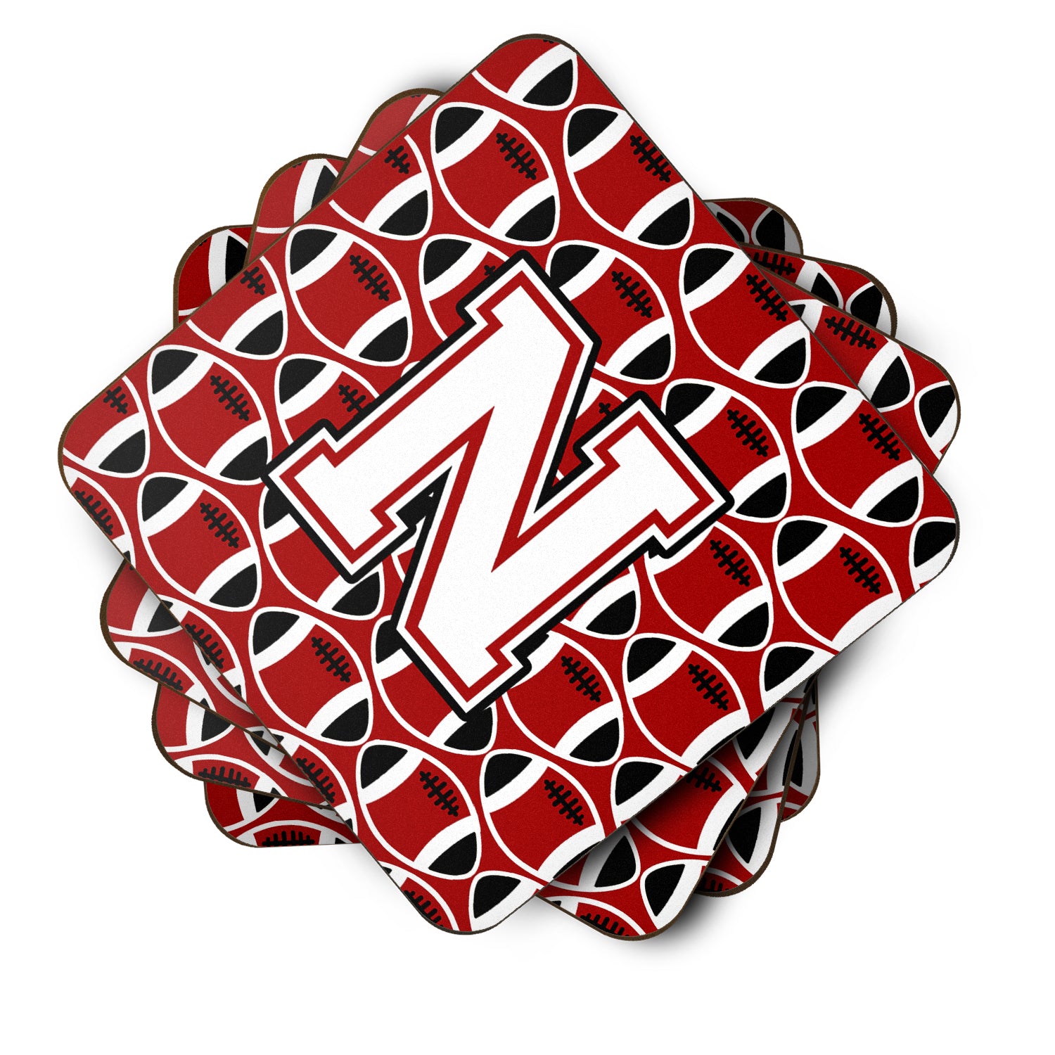 Letter N Football Cardinal and White Foam Coaster Set of 4 CJ1082-NFC - the-store.com