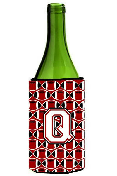 Letter Q Football Cardinal and White Wine Bottle Beverage Insulator Hugger CJ1082-QLITERK by Caroline's Treasures
