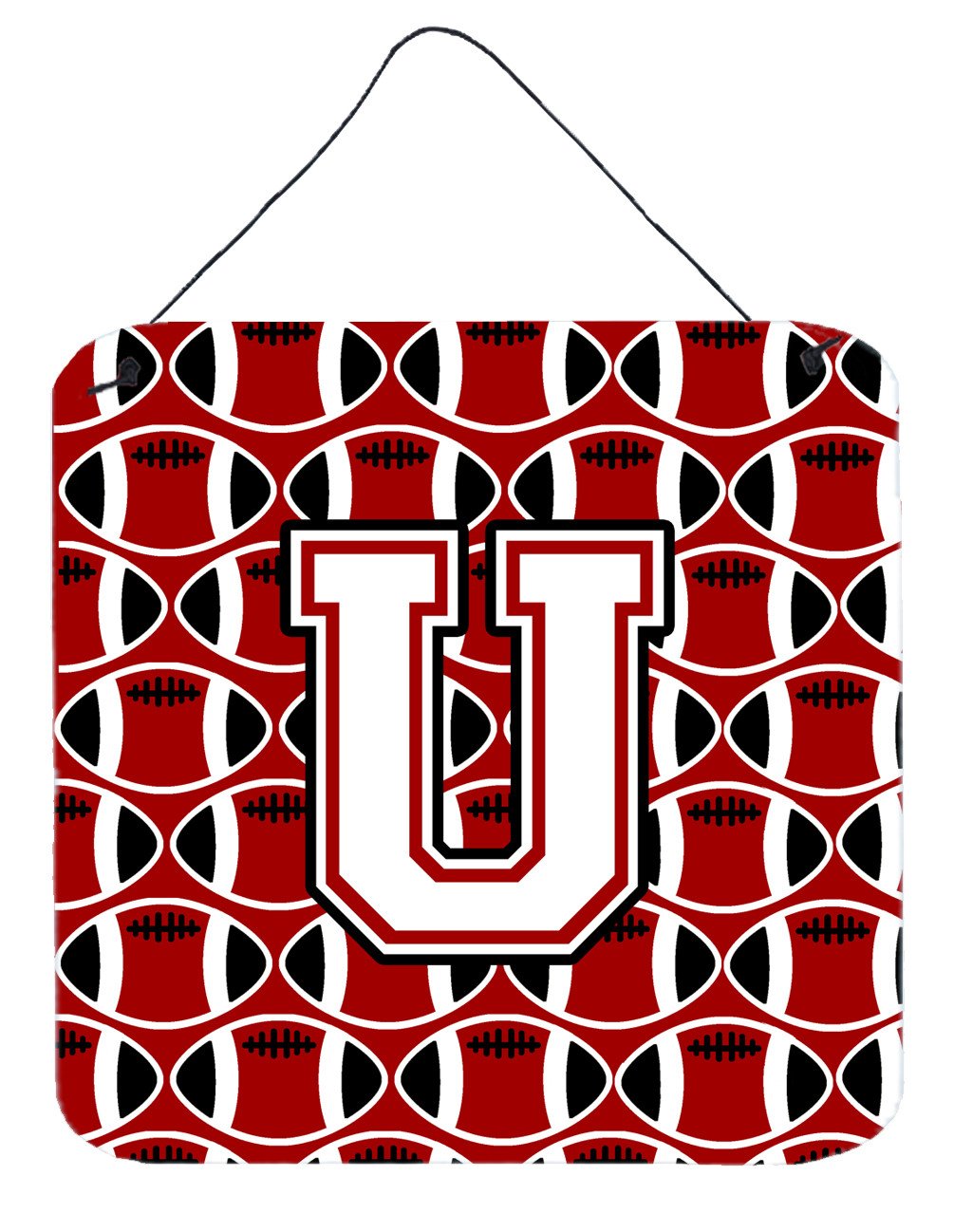 Letter U Football Cardinal and White Wall or Door Hanging Prints CJ1082-UDS66 by Caroline's Treasures