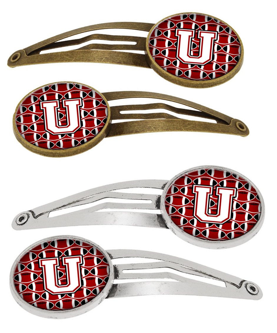 Letter U Football Cardinal and White Set of 4 Barrettes Hair Clips CJ1082-UHCS4 by Caroline&#39;s Treasures