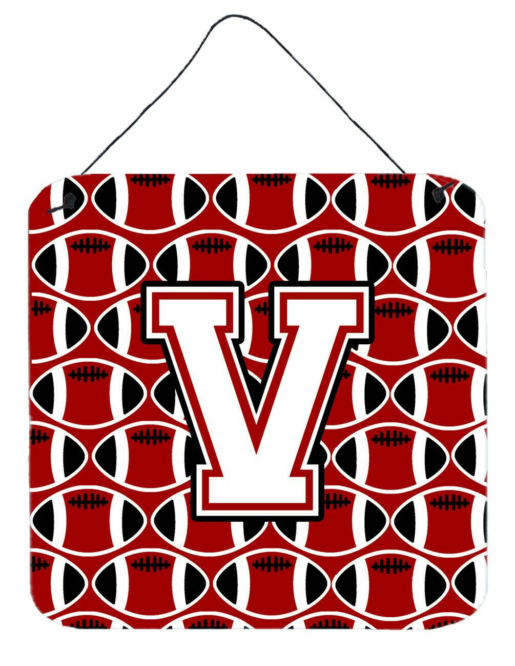 Letter V Football Cardinal and White Wall or Door Hanging Prints CJ1082-VDS66 by Caroline's Treasures