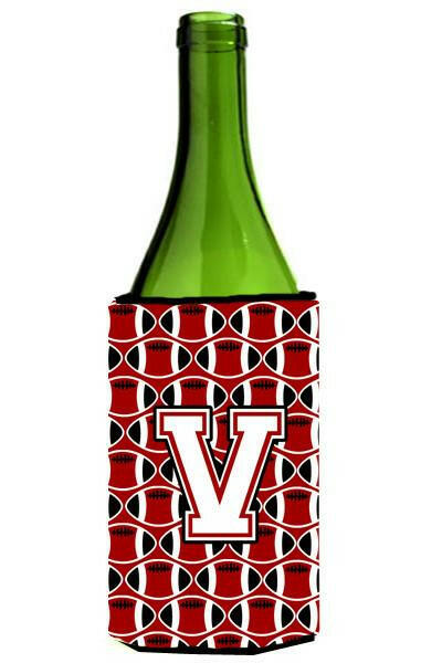 Letter V Football Cardinal and White Wine Bottle Beverage Insulator Hugger CJ1082-VLITERK by Caroline's Treasures