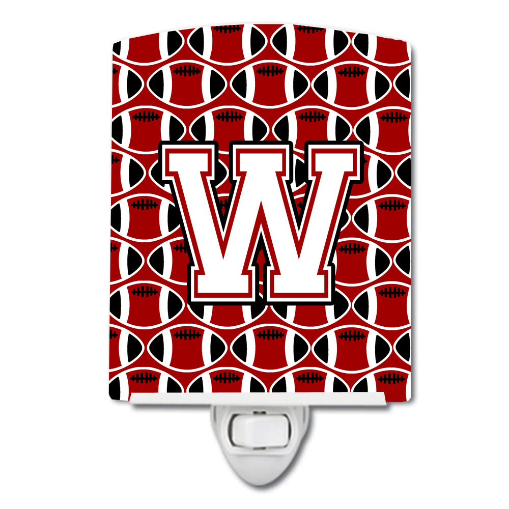 Letter W Football Cardinal and White Ceramic Night Light CJ1082-WCNL - the-store.com