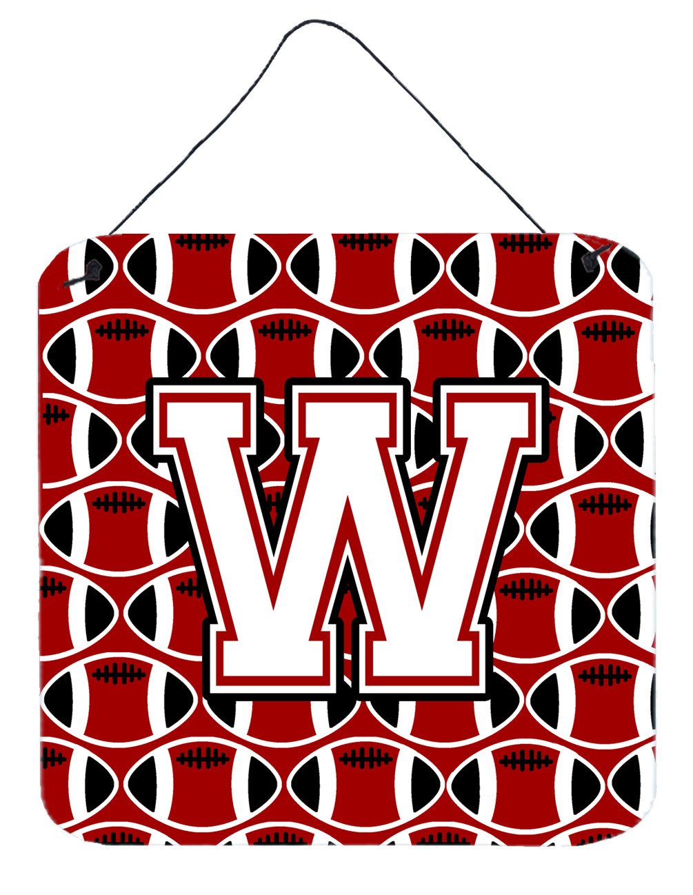 Letter W Football Cardinal and White Wall or Door Hanging Prints CJ1082-WDS66 by Caroline's Treasures