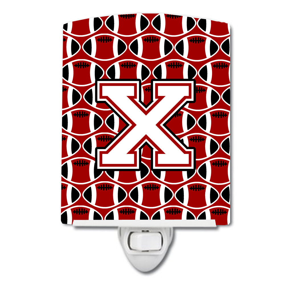 Letter X Football Cardinal and White Ceramic Night Light CJ1082-XCNL - the-store.com