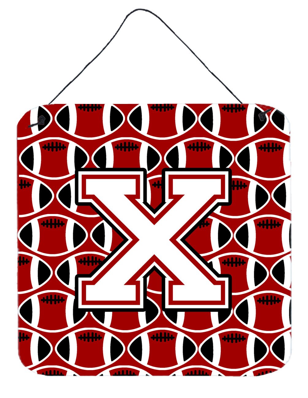 Letter X Football Cardinal and White Wall or Door Hanging Prints CJ1082-XDS66 by Caroline's Treasures