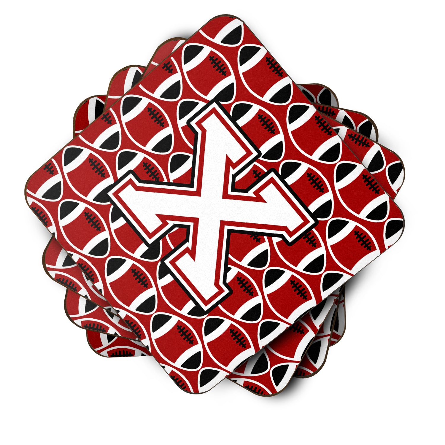 Letter X Football Cardinal and White Foam Coaster Set of 4 CJ1082-XFC - the-store.com